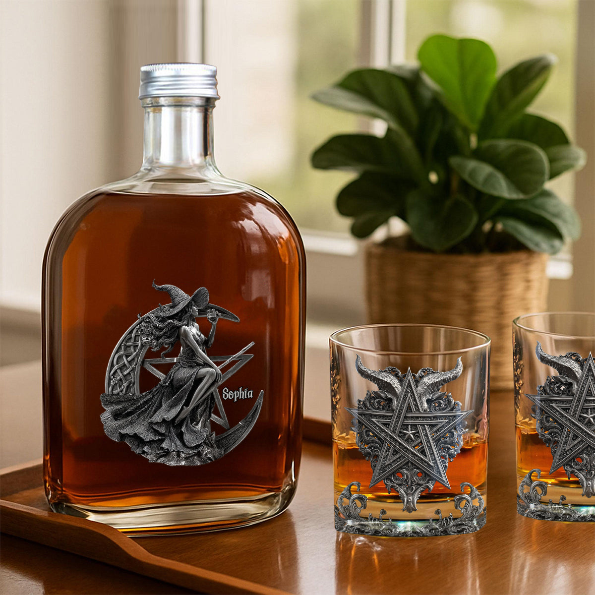 Witch Way To The Wiskey - Personalized Witch Whiskey Bottle & Glass