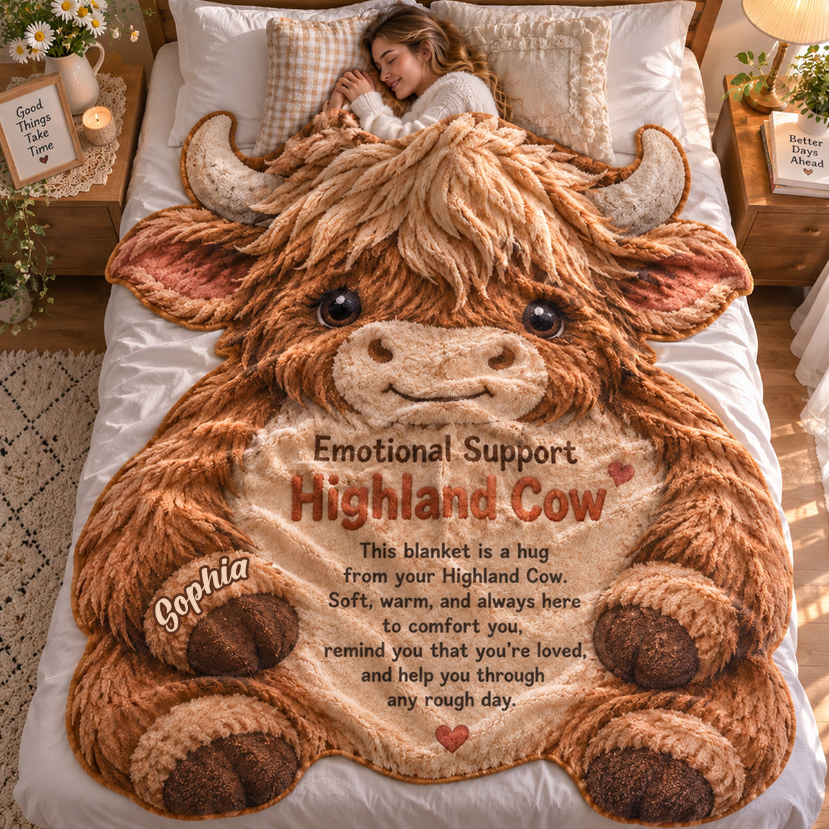 You're Doing Great Cute Highland Cow - Personalized Highland Cow Shaped Fleece Blanket
