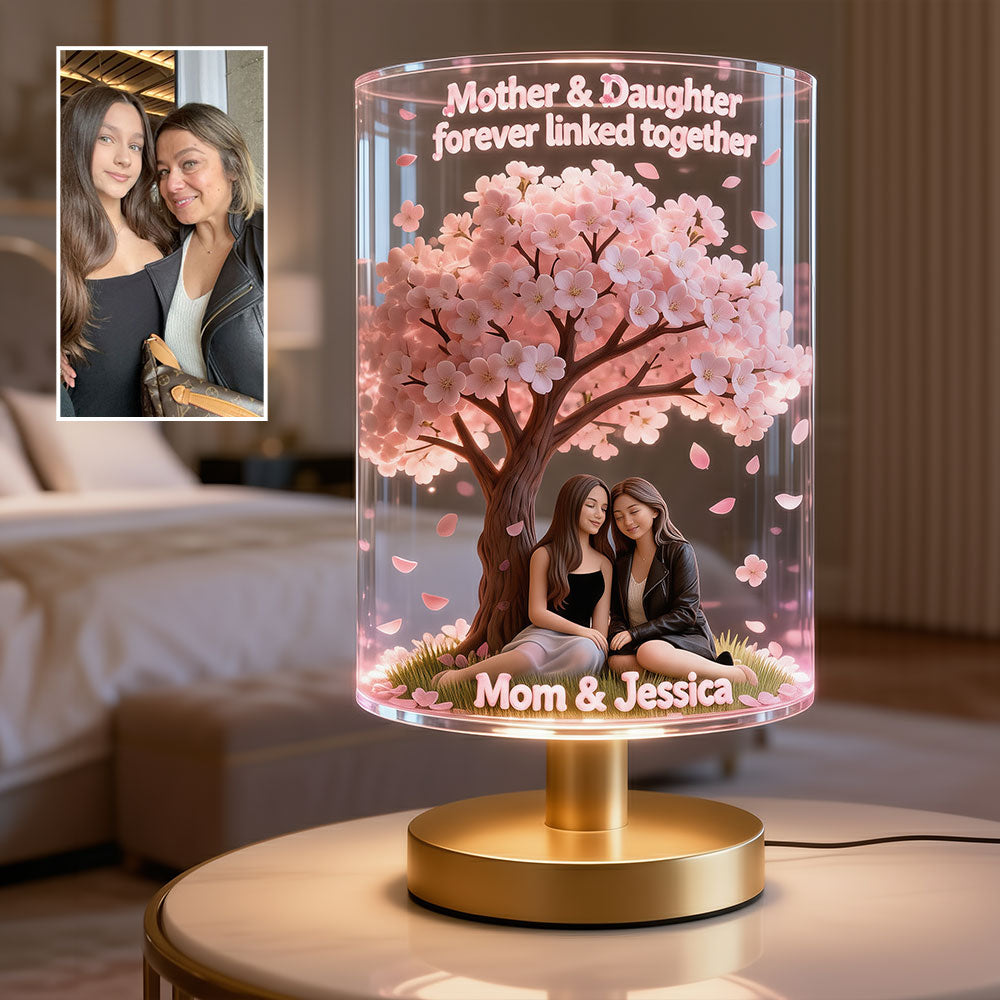 Mohter And Daughter Love - Personalized Mother Table Lamp With Wood Base