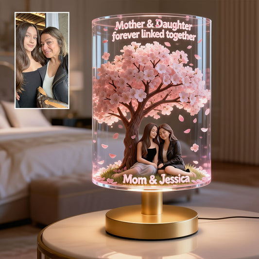 Mohter And Daughter Love - Personalized Mother Table Lamp With Wood Base