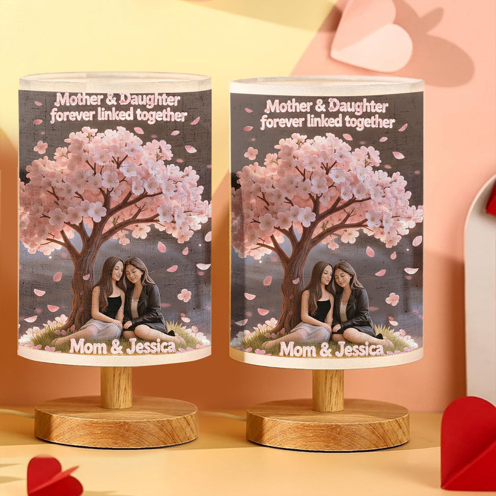 Mohter And Daughter Love - Personalized Mother Table Lamp With Wood Base
