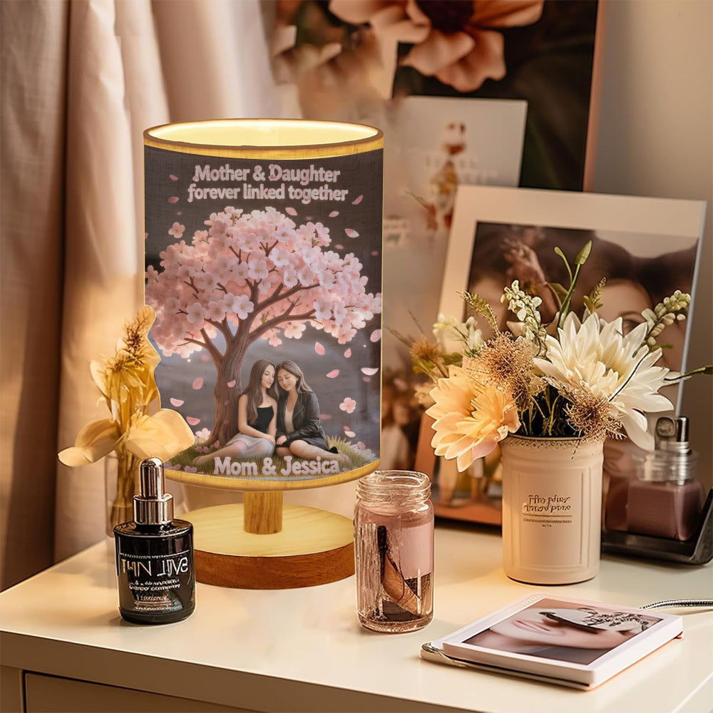Mohter And Daughter Love - Personalized Mother Table Lamp With Wood Base