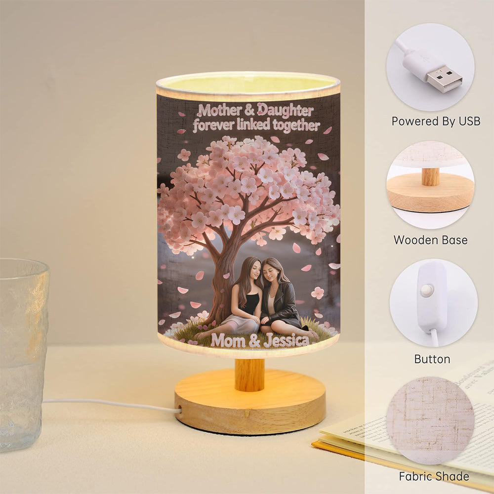 Mohter And Daughter Love - Personalized Mother Table Lamp With Wood Base