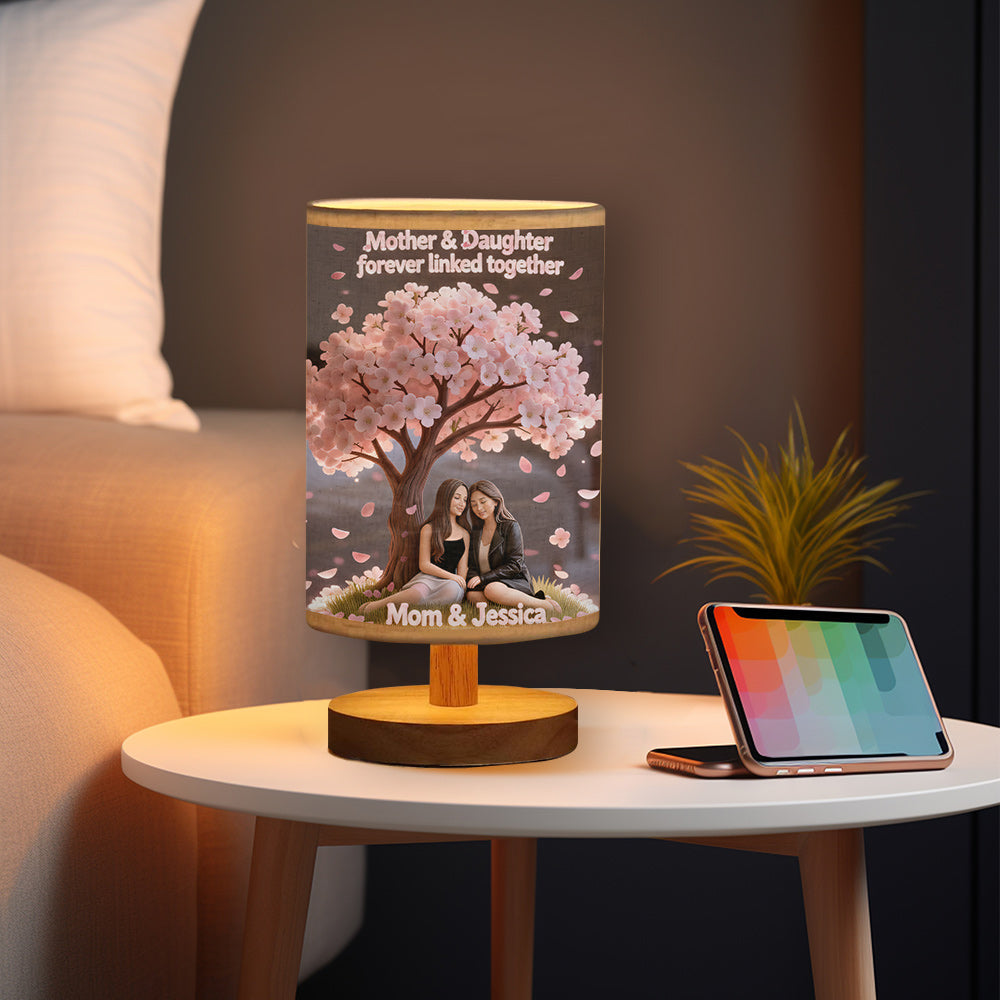 Mohter And Daughter Love - Personalized Mother Table Lamp With Wood Base