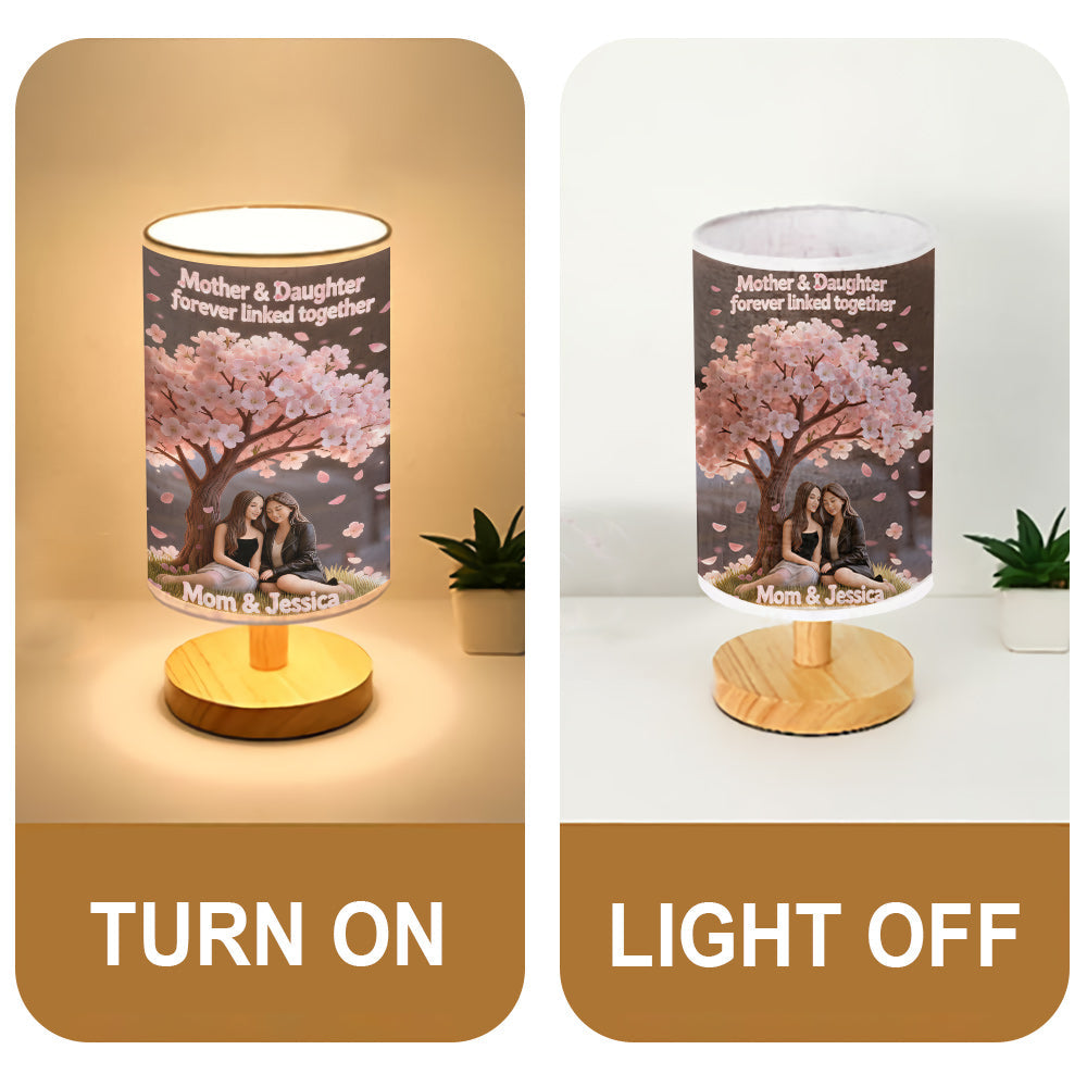Mohter And Daughter Love - Personalized Mother Table Lamp With Wood Base