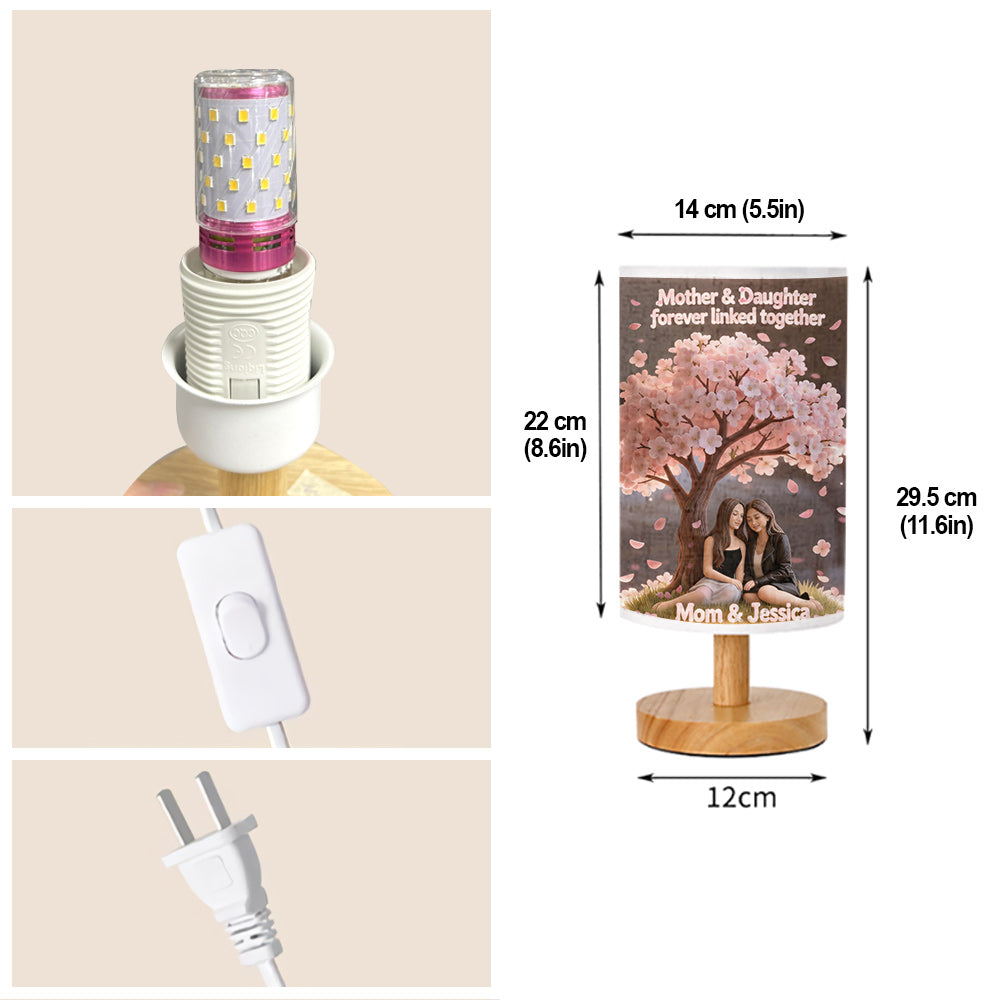 Mohter And Daughter Love - Personalized Mother Table Lamp With Wood Base