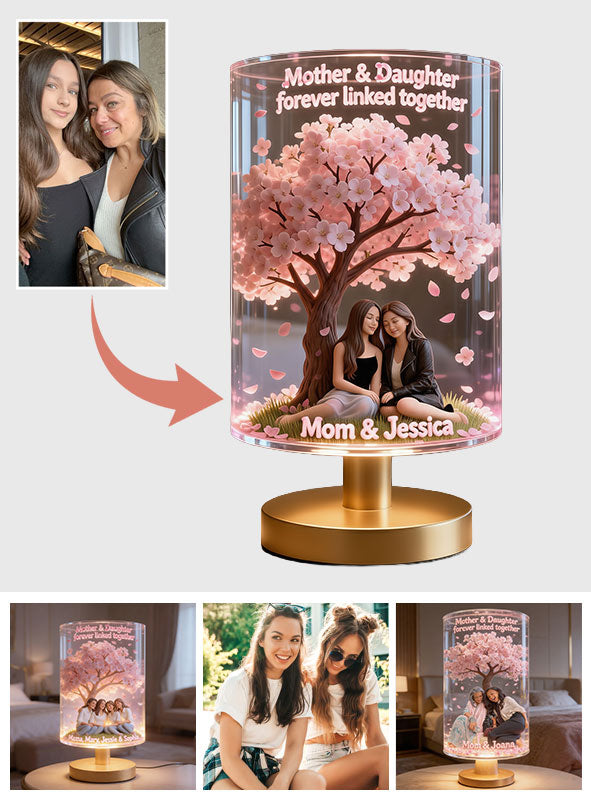 Mohter And Daughter Love - Personalized Mother Table Lamp With Wood Base