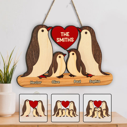 Love My Family - Personalized Family Custom Shaped Wood Sign