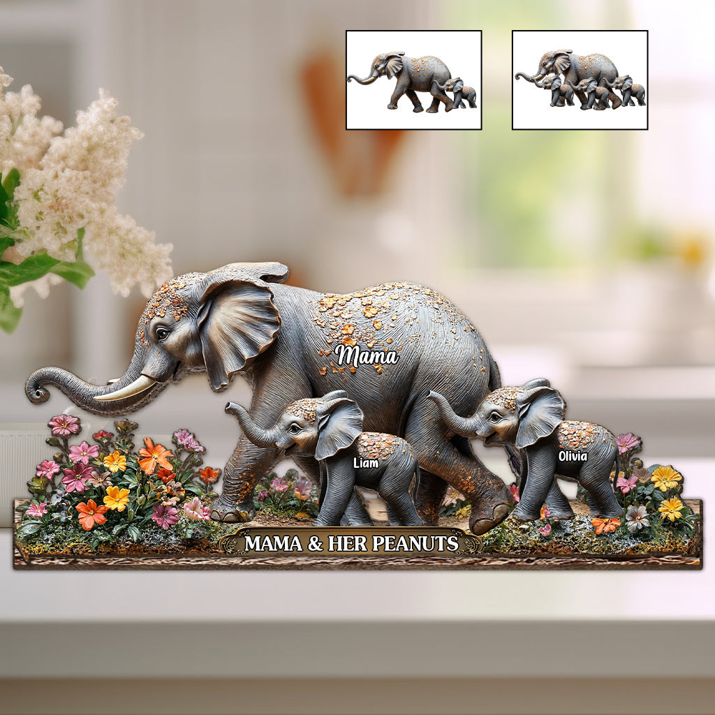 Mama And Her Peanuts - Personalized Elephant 1 Layered Big Freestanding