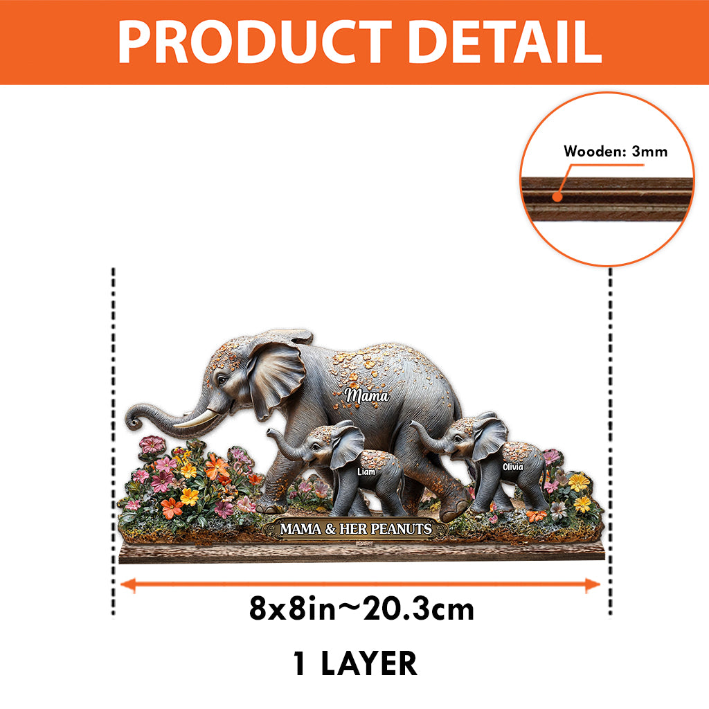 Mama And Her Peanuts - Personalized Elephant 1 Layered Big Freestanding