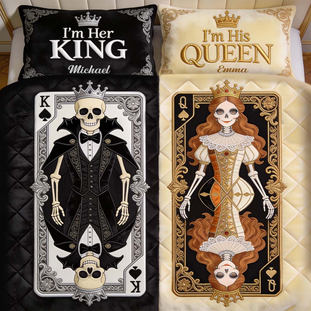 Her King His Queen - Personalized Skull Quilt Set