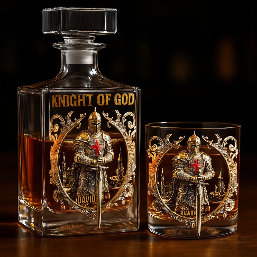 Knight Of God - Personalized Christian Whiskey Decanter Set