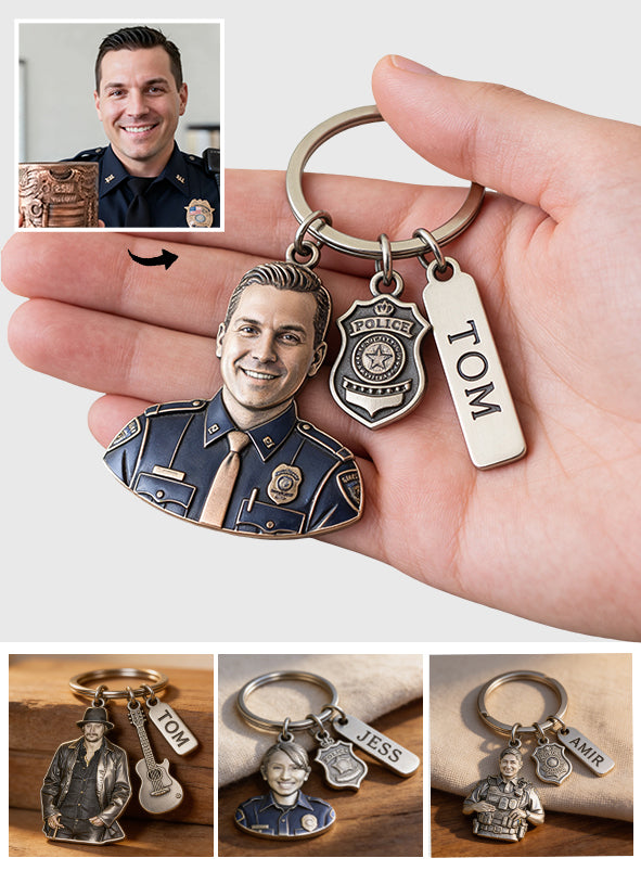 Custom Job Keychain - Personalized Police Officer Keychain With Charms