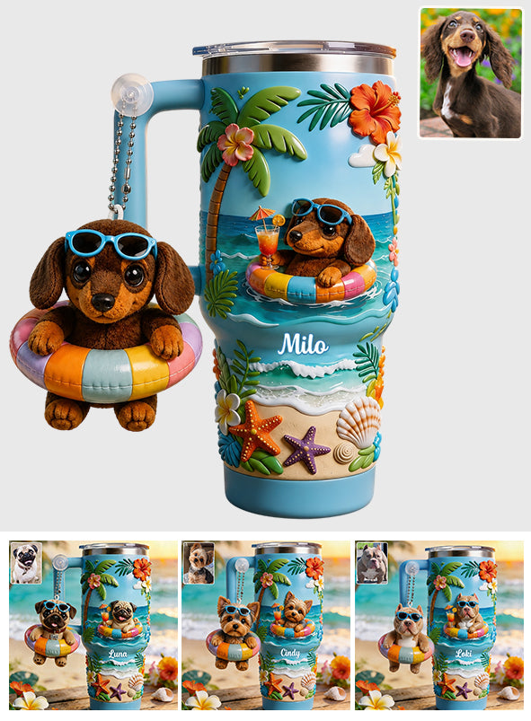 Any Photo Summer Vibes - Personalized Dog Tumbler With Plush Charm