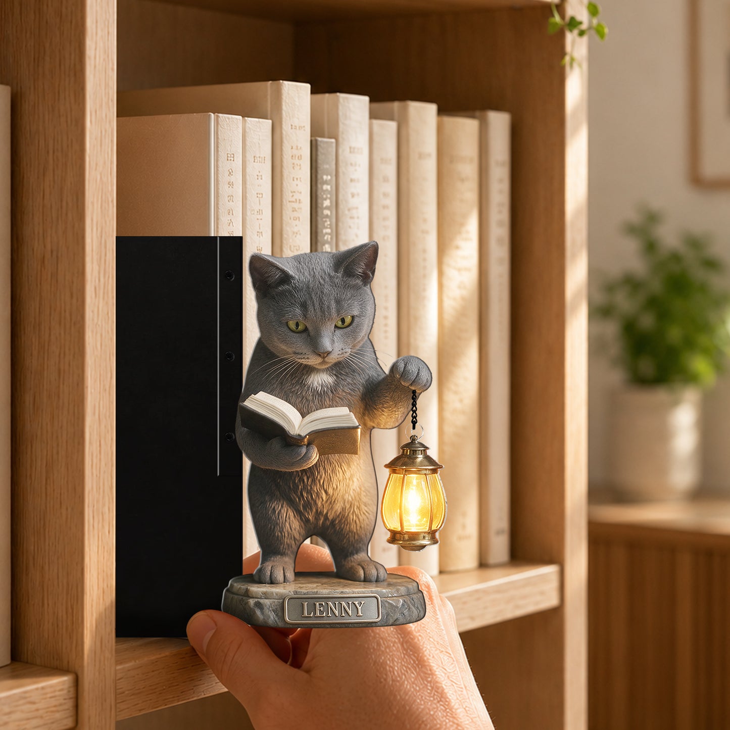 So Many Books So Little Time - Personalized Cat Bookshelf Lamp