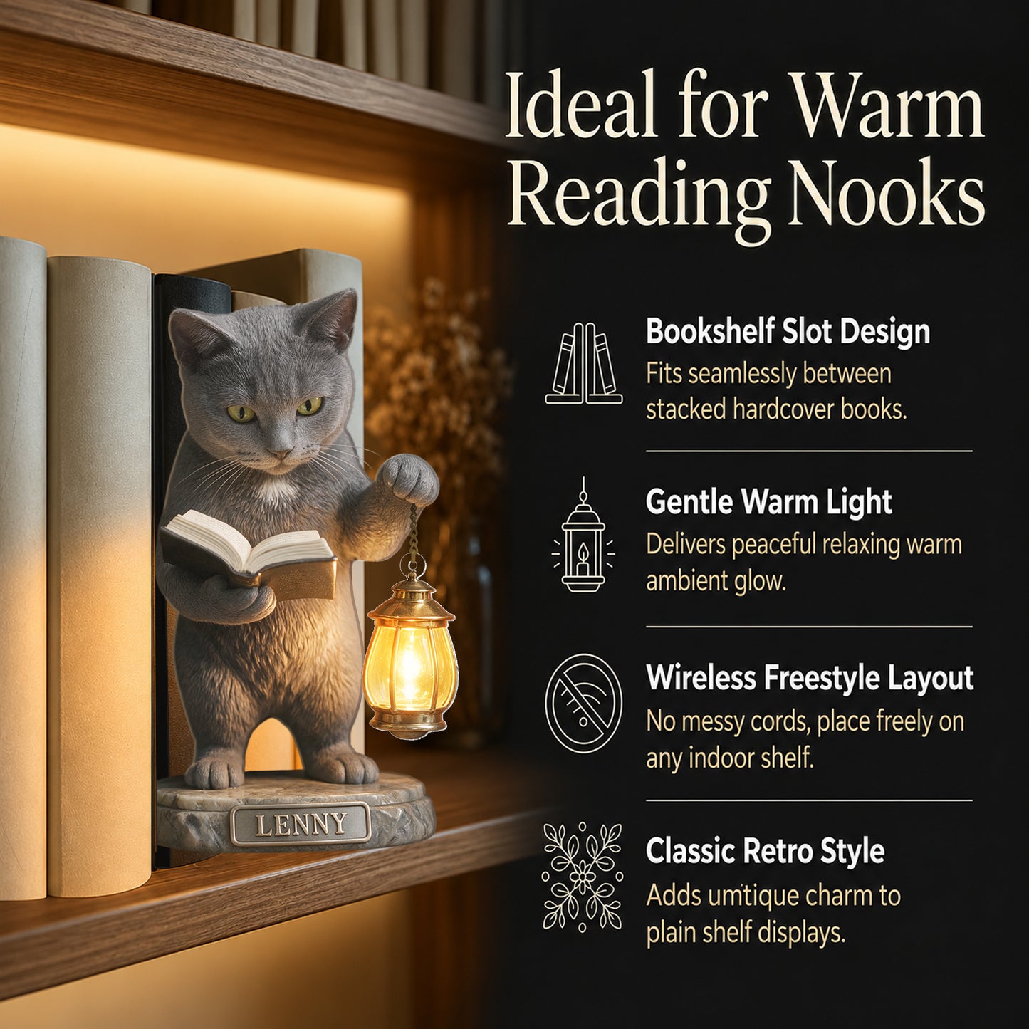 So Many Books So Little Time - Personalized Cat Bookshelf Lamp
