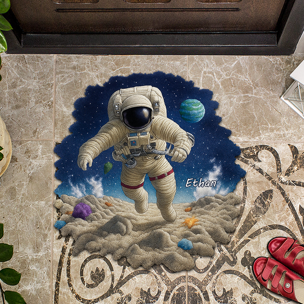 Space And Astronaut - Personalized Kid Shaped Doormat/ Rug