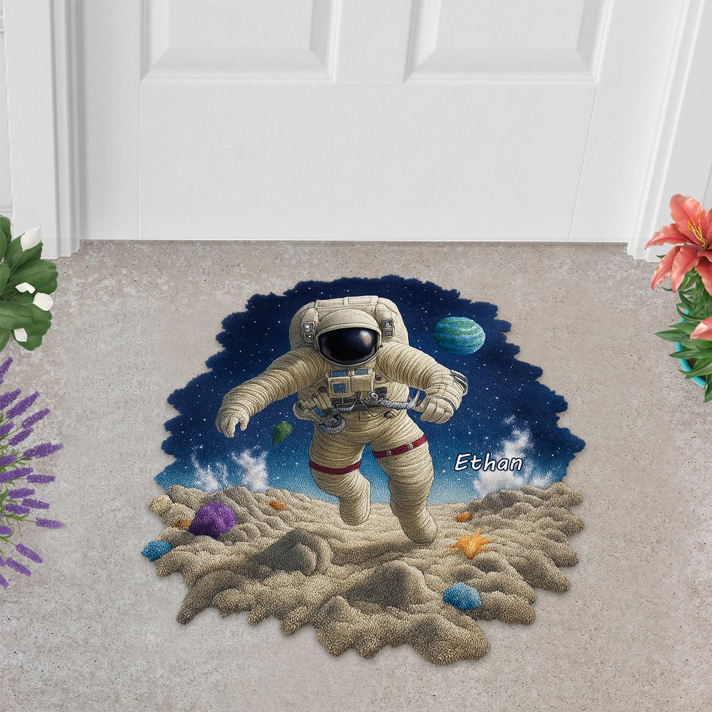 Space And Astronaut - Personalized Kid Shaped Doormat/ Rug