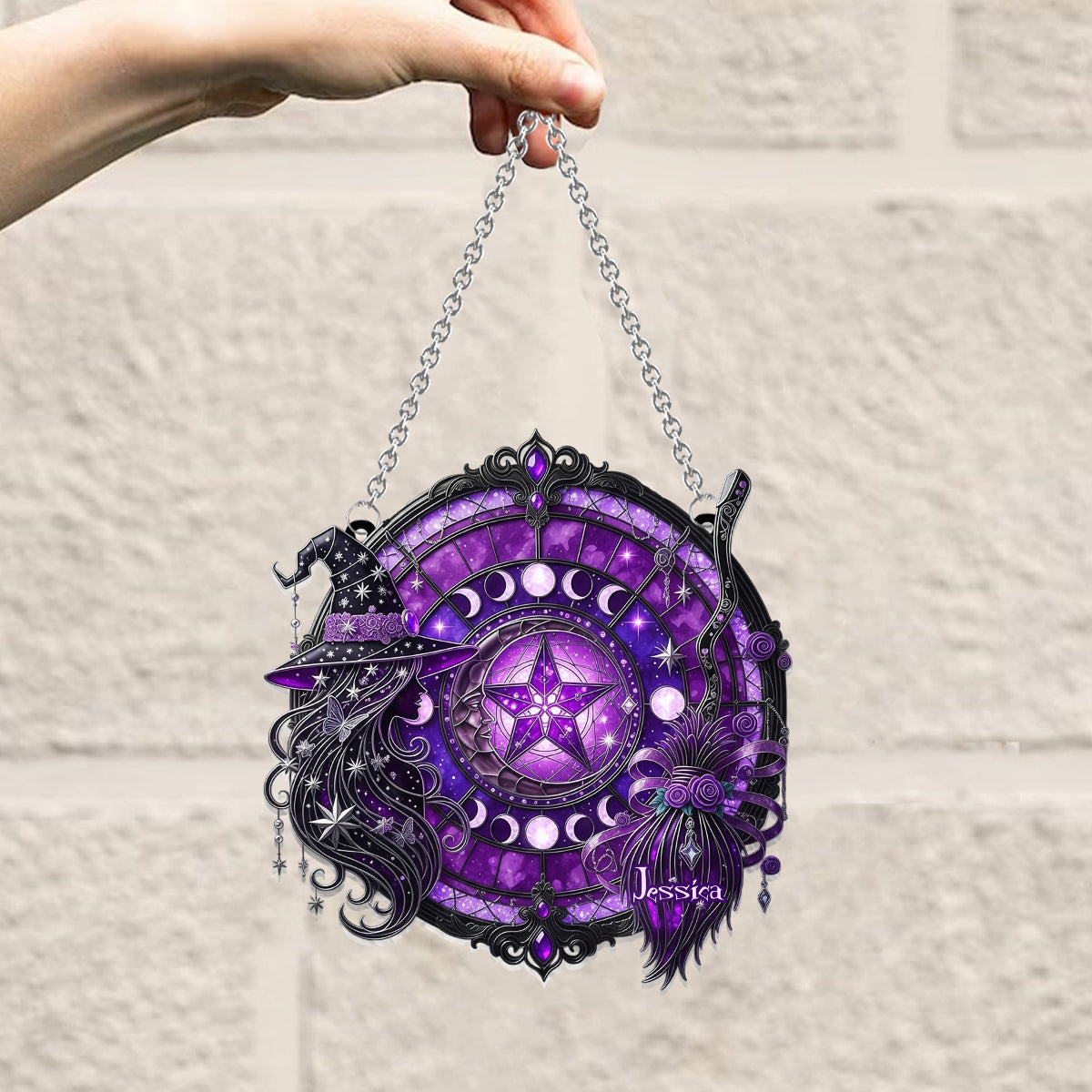Mystical Witch - Personalized Witch Window Hanging Suncatcher Ornament