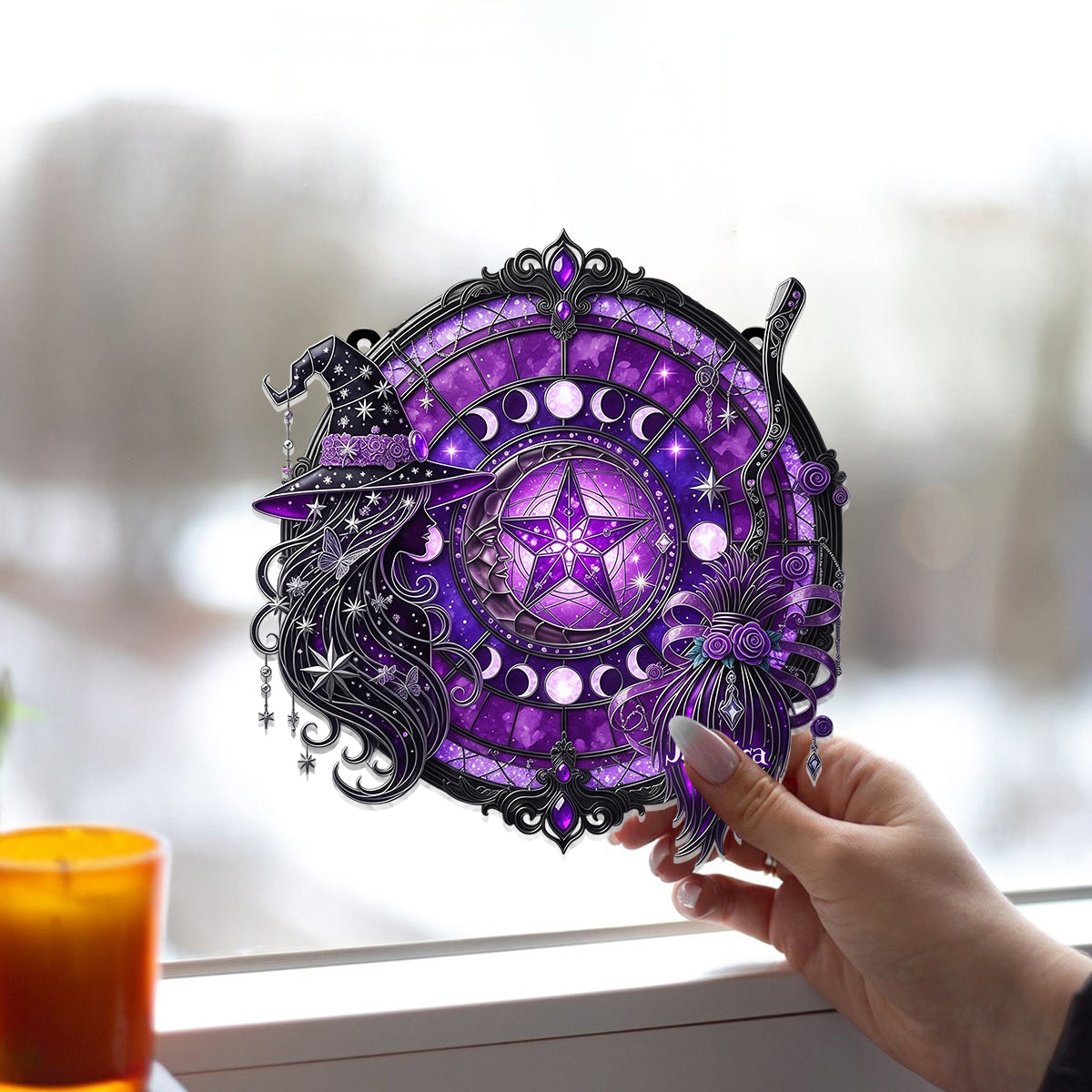 Mystical Witch - Personalized Witch Window Hanging Suncatcher Ornament