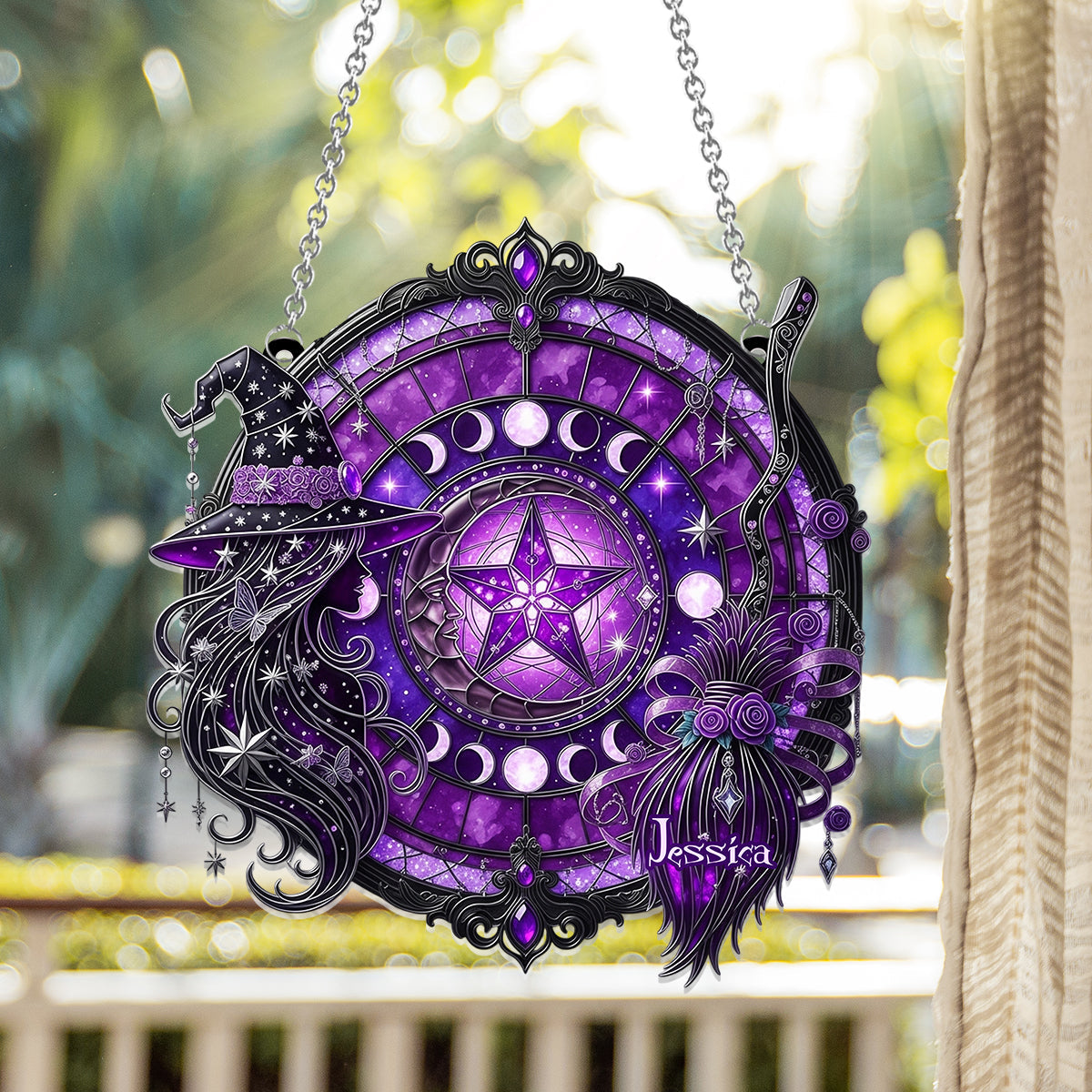 Mystical Witch - Personalized Witch Window Hanging Suncatcher Ornament
