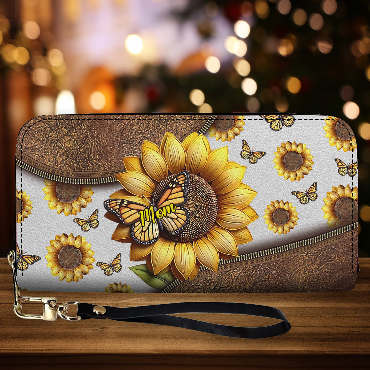 Beautiful Sunflower Gift For Mom, Grandma - Personalized Mother Leather Long Wallet