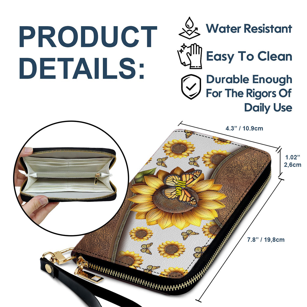 Beautiful Sunflower Gift For Mom, Grandma - Personalized Mother Leather Long Wallet