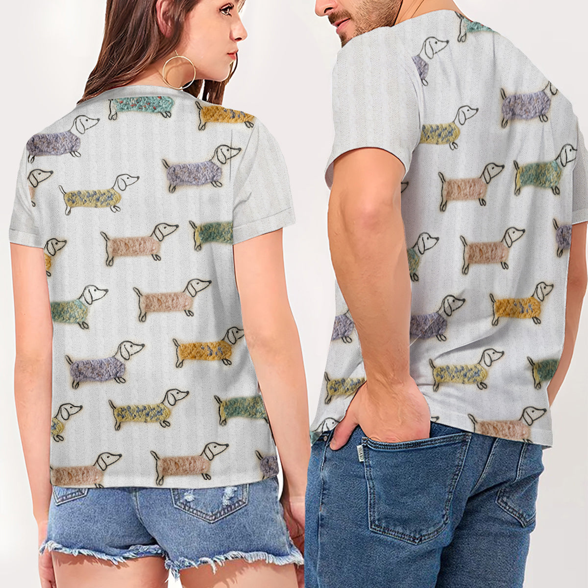 Lovely Dachshunds - Personalized Dachshund Fully Printed V-Neck T-Shirt