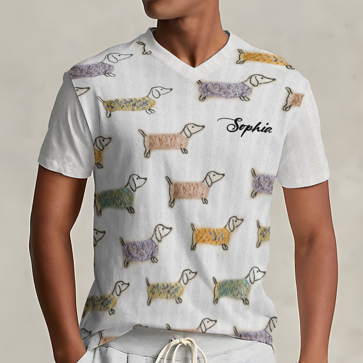 Lovely Dachshunds - Personalized Dachshund Fully Printed V-Neck T-Shirt