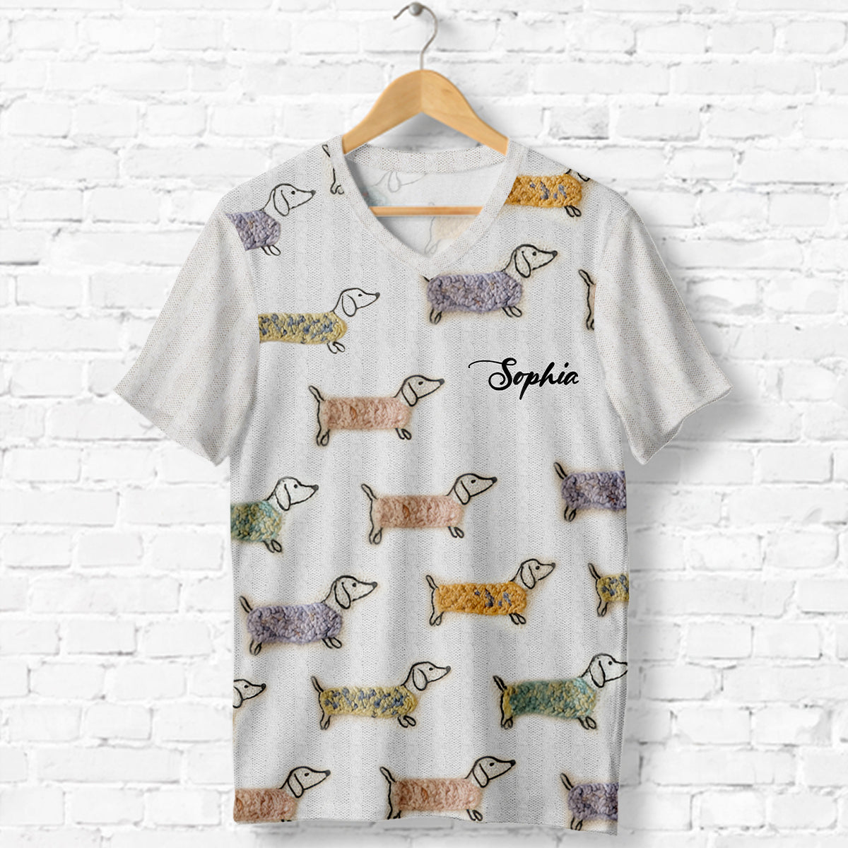 Lovely Dachshunds - Personalized Dachshund Fully Printed V-Neck T-Shirt