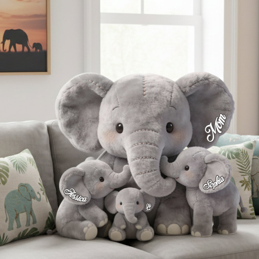 Mama Elephant - Personalized Mother Faux Fur Shaped Pillow