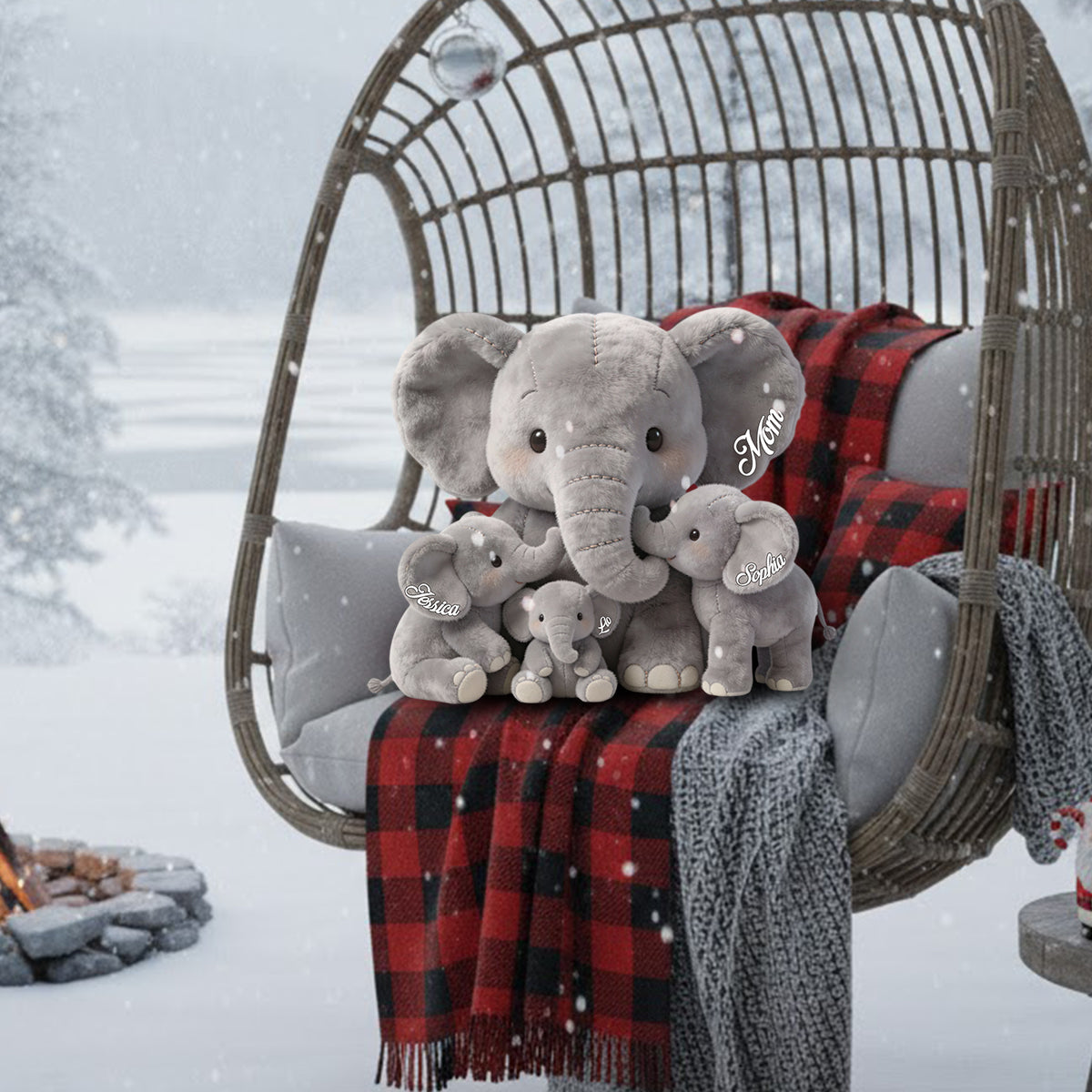 Mama Elephant - Personalized Mother Faux Fur Shaped Pillow