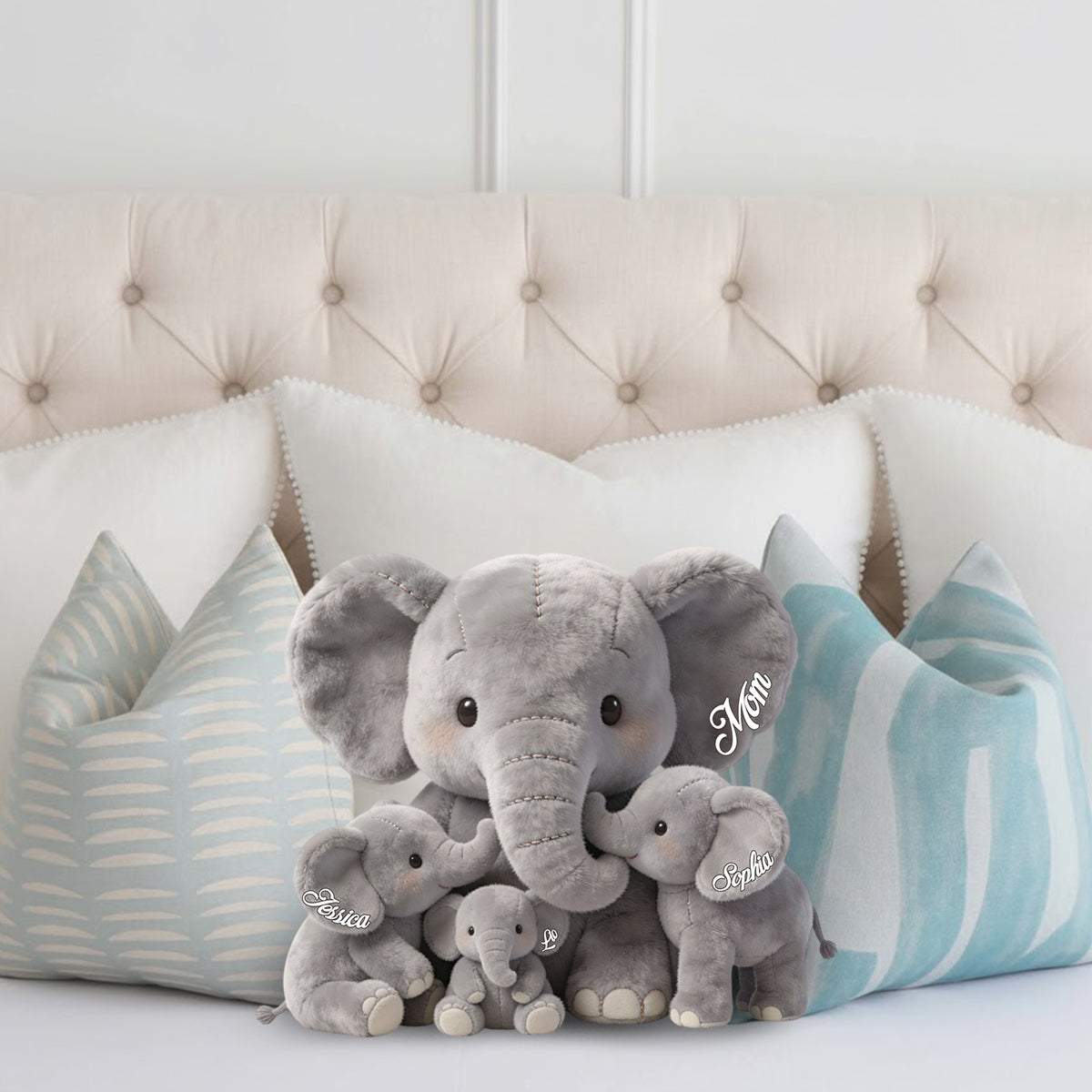 Mama Elephant - Personalized Mother Faux Fur Shaped Pillow