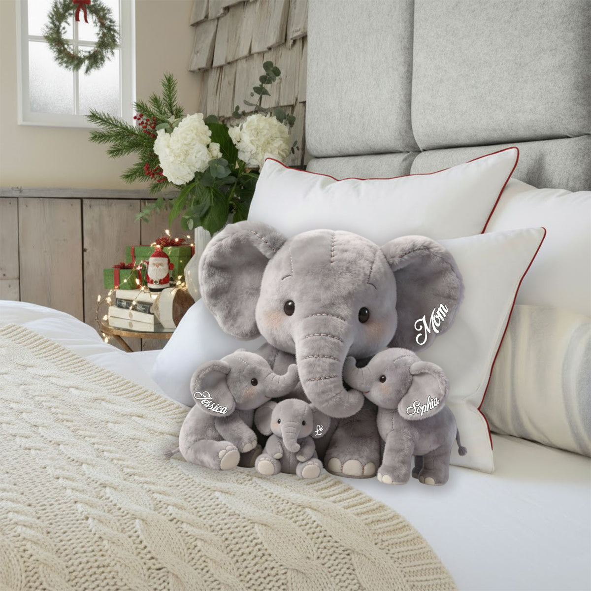 Mama Elephant - Personalized Mother Faux Fur Shaped Pillow
