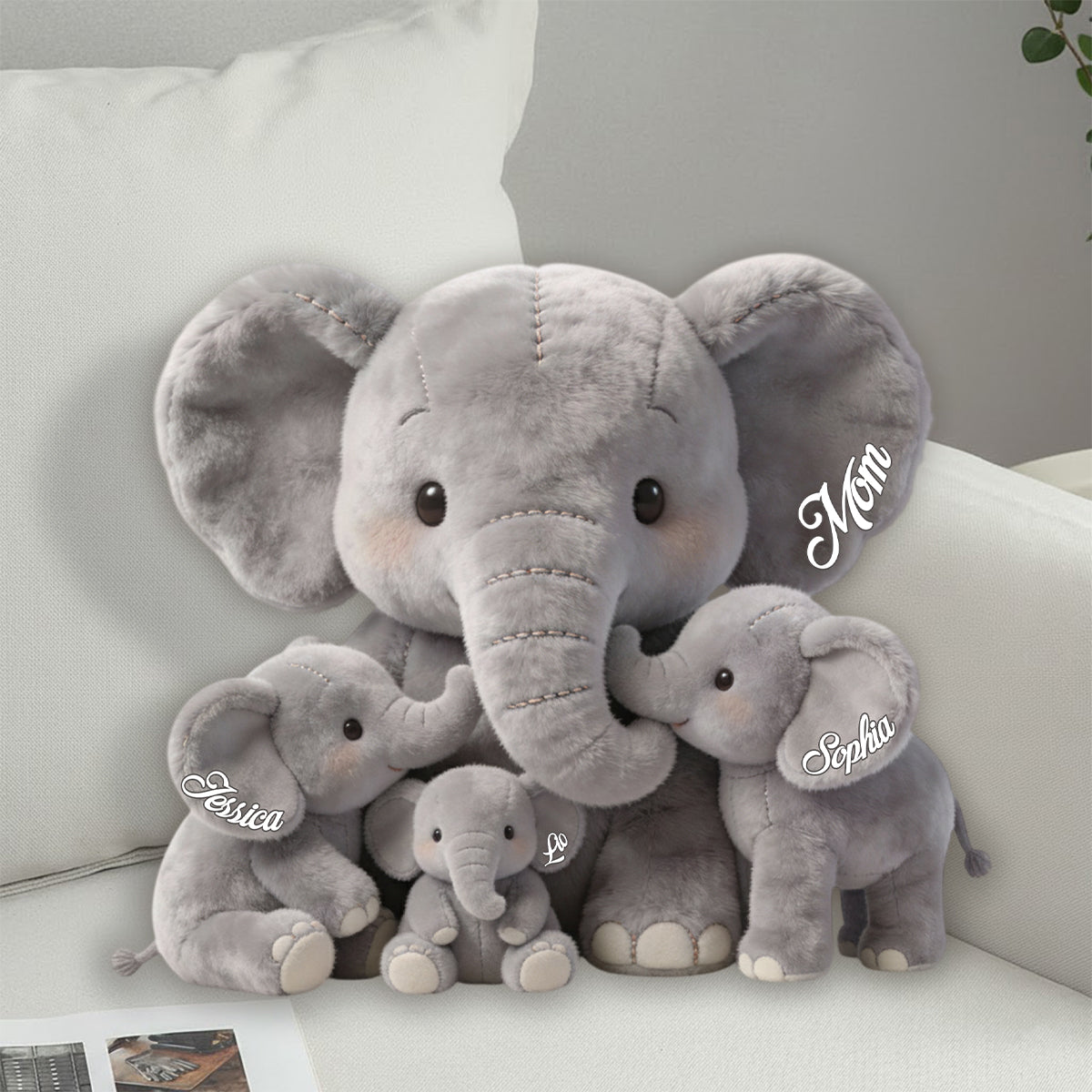 Mama Elephant - Personalized Mother Faux Fur Shaped Pillow