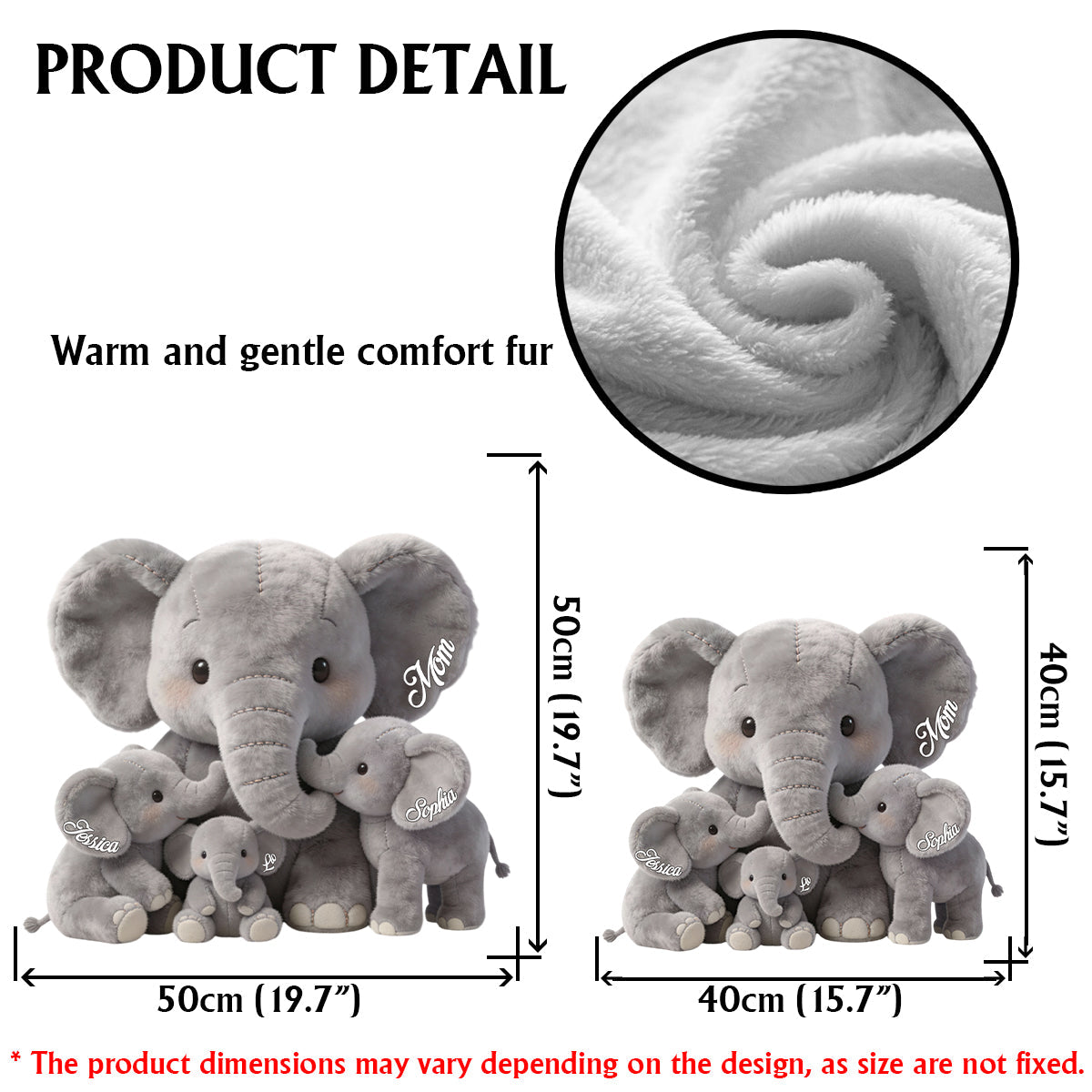 Mama Elephant - Personalized Mother Faux Fur Shaped Pillow