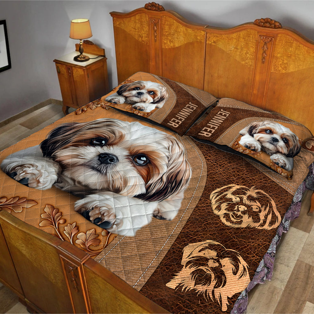 Sleeping Shih Tzu - Personalized Dog Quilt Set