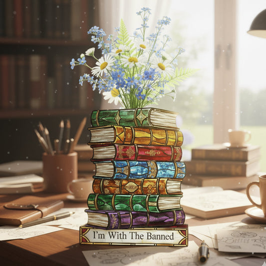 I'm With The Banned - Book Custom Shape Acrylic Flower Vase
