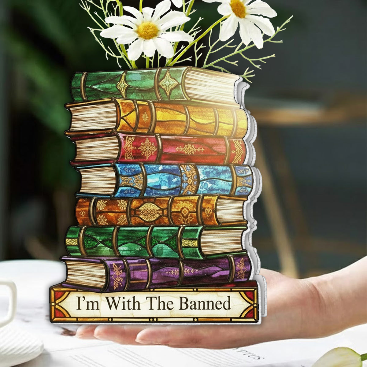 I'm With The Banned - Book Custom Shape Acrylic Flower Vase