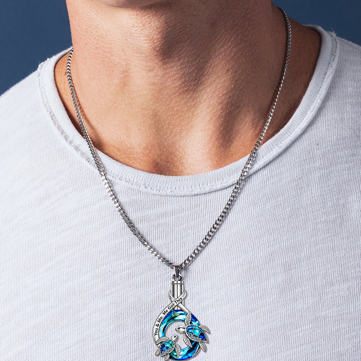 You & Me We Got This - Personalized Turtle Shaped Metal Pendant Necklace