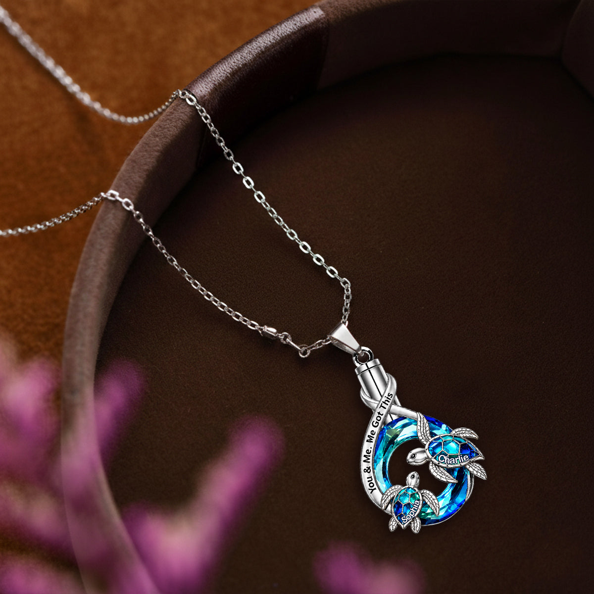 You & Me We Got This - Personalized Turtle Shaped Metal Pendant Necklace