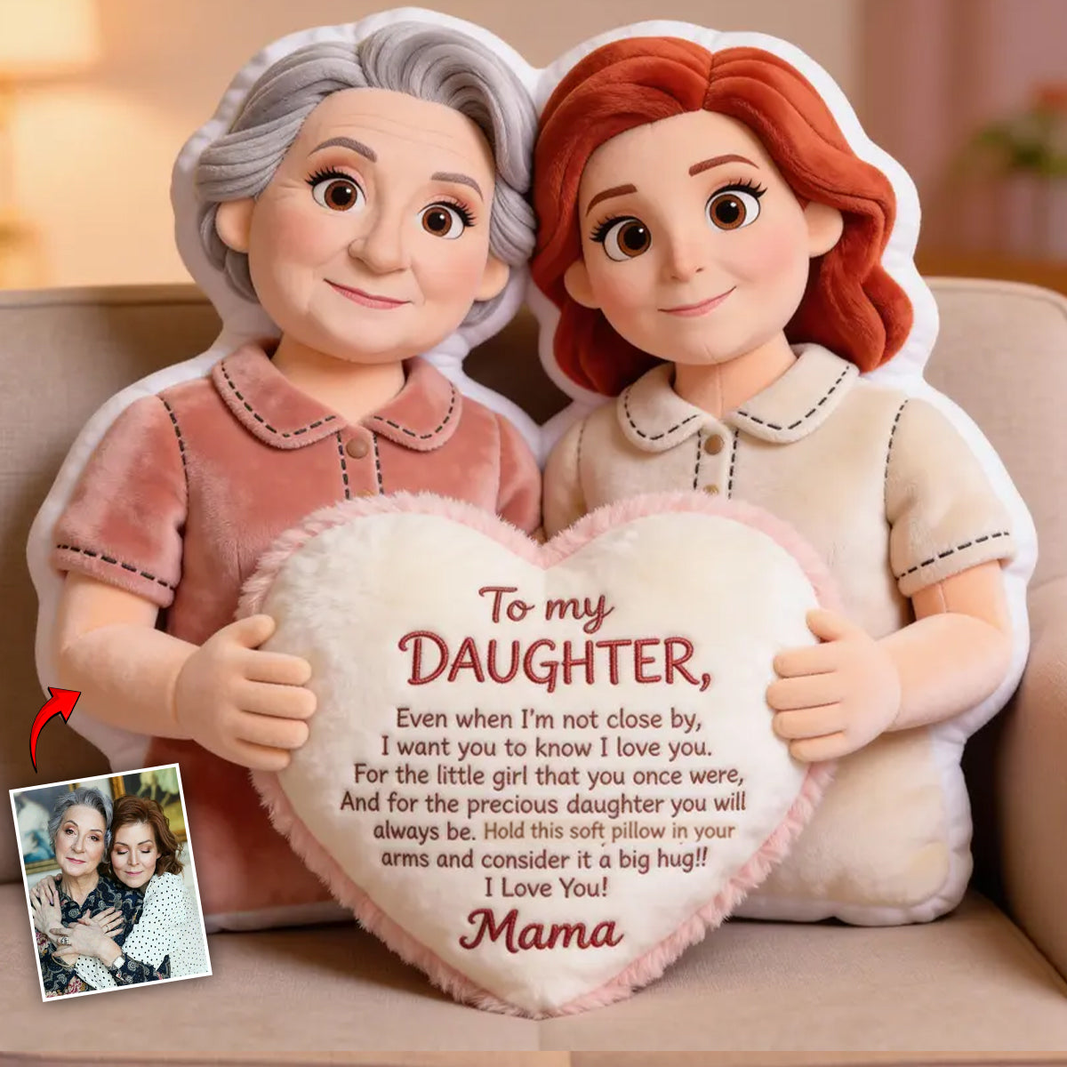 To My Daughter - Personalized Mother Faux Fur Shaped Pillow