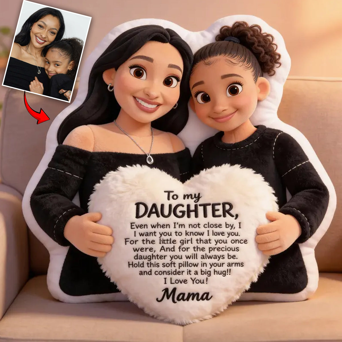 To My Daughter - Personalized Mother Faux Fur Shaped Pillow