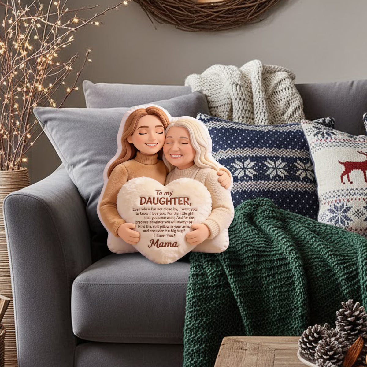 To My Daughter - Personalized Mother Faux Fur Shaped Pillow