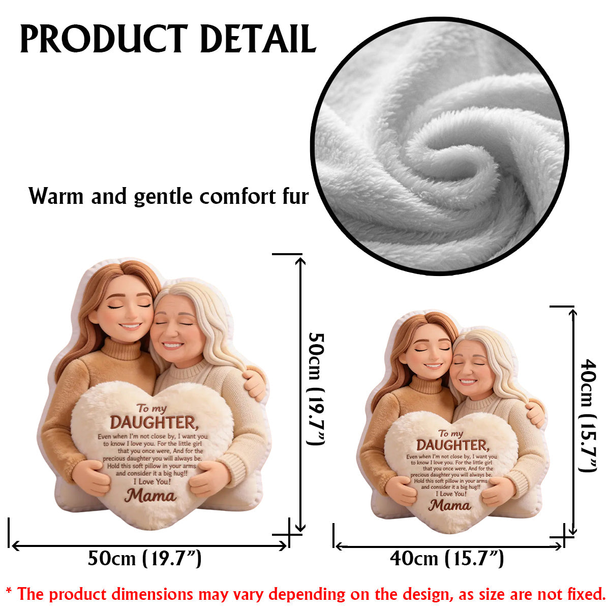 To My Daughter - Personalized Mother Faux Fur Shaped Pillow