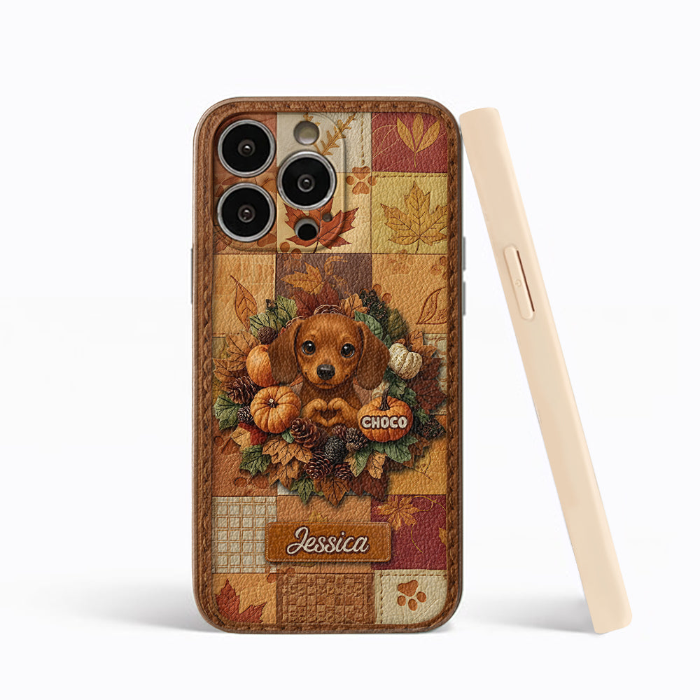 Welcome Fall - Personalized Dog Leather Phone Case