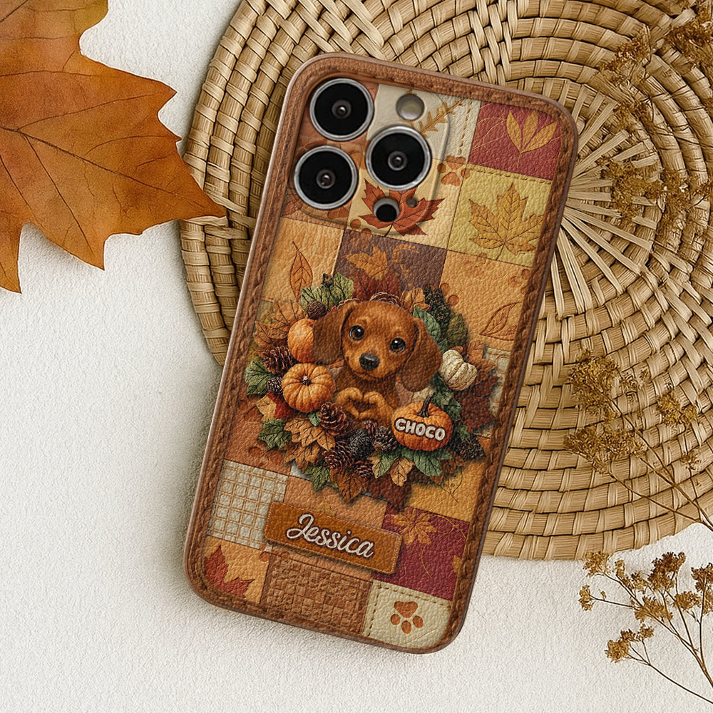 Welcome Fall - Personalized Dog Leather Phone Case