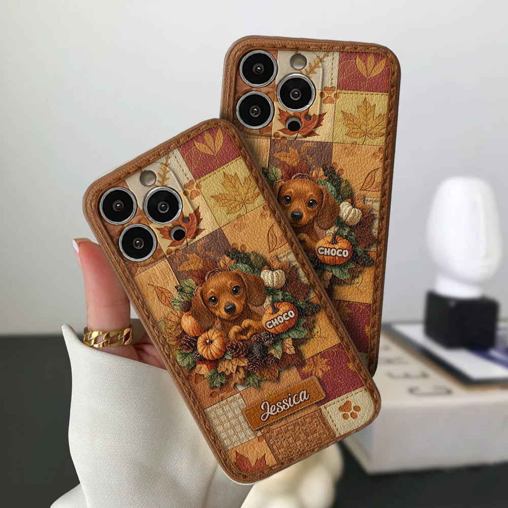 Welcome Fall - Personalized Dog Leather Phone Case