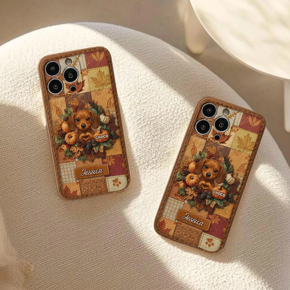 Welcome Fall - Personalized Dog Leather Phone Case