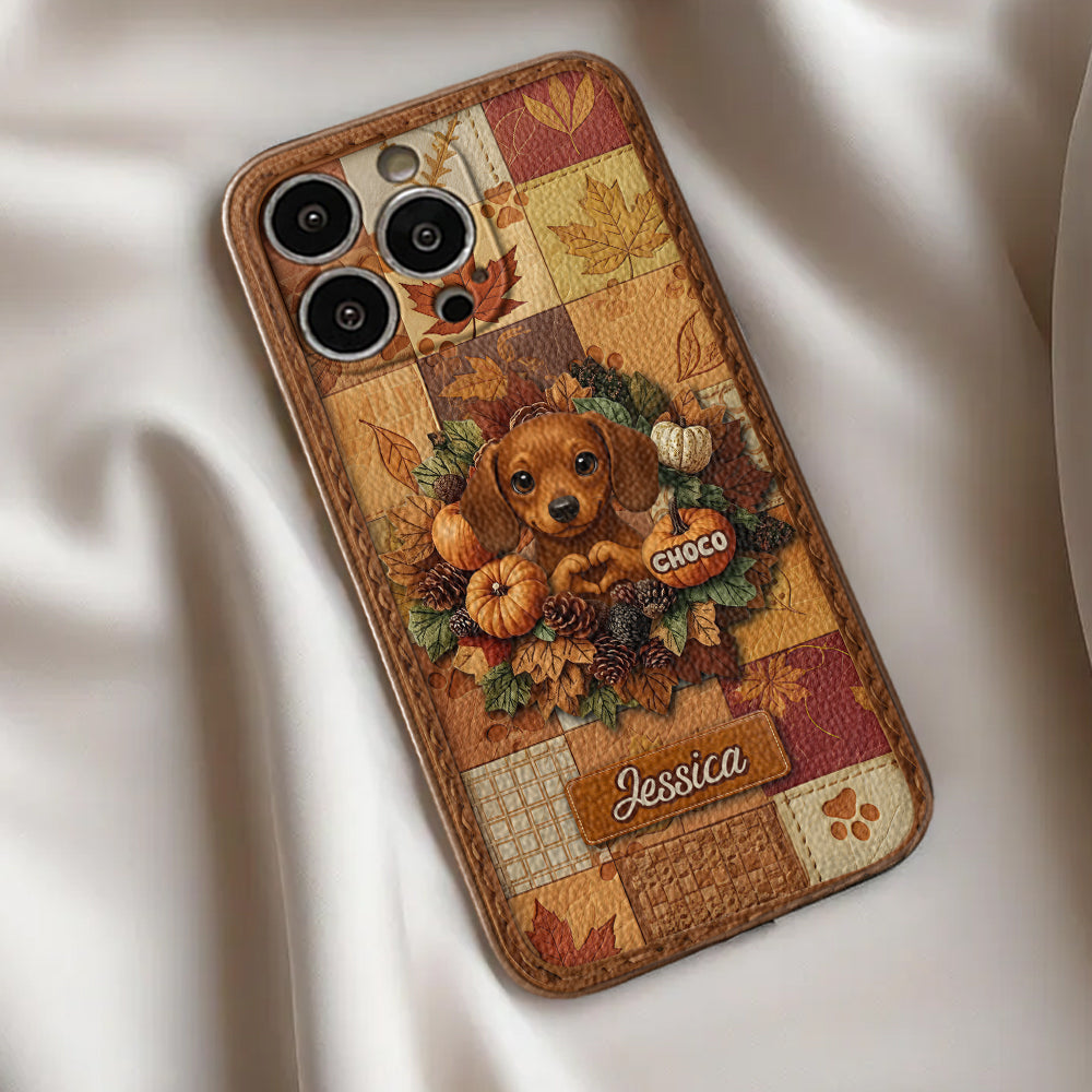 Welcome Fall - Personalized Dog Leather Phone Case